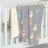 Pastel Happy Little Retro Ghost Sherpa Fleece Blanket! Halloween!