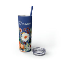 Custom Name Personalized Botanical Garden Tumblers Skinny Tumbler with Straw, 20oz! Multiple Colors Available!