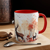 Autumn Orange and Black Deer and Doe Antler Forest Accent Coffee Mug, 11oz! Multiple Colors Available! Fall Vibes!