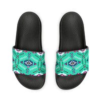 Boho Patchwork Aztec Aqua Blue Summer Beach Slides, Women's PU Slide Sandals! Free Shipping!!!