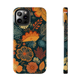 Fall Florals Navy Blue and Orange Tough Phone Cases! Fall Vibes!