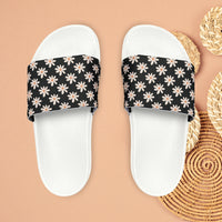 Classic Black Daisy Flower Print Summer Beach Slides, Women's PU Slide Sandals! Free Shipping!!!