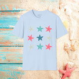 Pink and Blue Star Fish Medley Unisex Graphic Tees! Summer Vibes! All New Heather Colors!!! Free Shipping!!!