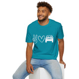 Peace, Love, All Terrain Adventure Unisex Graphic Tees! Summer Vibes! All New Heather Colors!!! Free Shipping!!!