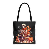 Skeleton Spooky Book Stack Halloween Fall Vibes Tote Bag!