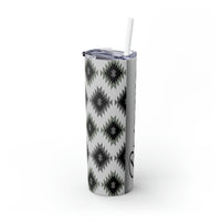 Custom Name Black and White Aztec Printed Skinny Tumbler with Straw, 20oz! Multiple Colors!
