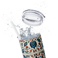 Western/Boho Inspired Teal Red and Cream Florals Skinny Tumbler with Straw, 20oz!