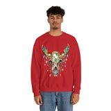 Highlander Cow Christmas Lights Skull Edition Unisex Heavy Blend Crewneck Sweatshirt!