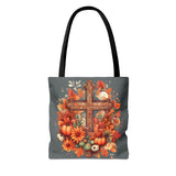 Autumn Floral Pumpkin Wooden Cross Fall Vibes Tote Bag!