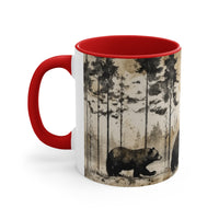 Black Bear Acid Wash Greyscale Accent Coffee Mug, 11oz! Multiple Colors Available! Fall Vibes!