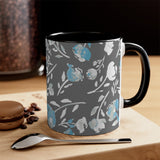 Boho Grey Blue Florals Accent Coffee Mug, 11oz! Free Shipping! Great For Gifting! Lead and BPA Free!