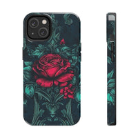 Stained Glass Teal and Roses Gothic Inspired Halloween Tough Phone Cases! Fall Vibes!