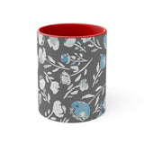 Boho Grey Blue Florals Accent Coffee Mug, 11oz! Free Shipping! Great For Gifting! Lead and BPA Free!