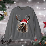 1 Deer Paint Splatter Santa Hat Christmas Edition Unisex Heavy Blend Crewneck Sweatshirt!