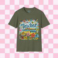 The Teacher Floral School Bus Unisex Graphic Tees! All New Heather Colors!!! Free Shipping!!! Back To School!