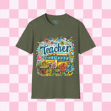 The Teacher Floral School Bus Unisex Graphic Tees! All New Heather Colors!!! Free Shipping!!! Back To School!