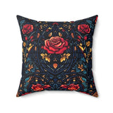 Teal Roses Stained Glass Gothic Inspired Autumn Square Pillow! Halloween! Fall Vibes!