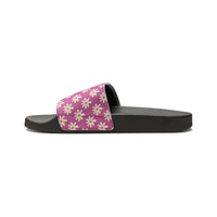 Dusty Pink Flower Print Summer Beach Slides, Women's PU Slide Sandals! Free Shipping!!!