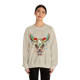 Highlander Cow Christmas Lights Skull Edition Unisex Heavy Blend Crewneck Sweatshirt!