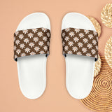 Chocolate Brown Daisy Flower Print Summer Beach Slides, Women's PU Slide Sandals! Free Shipping!!!