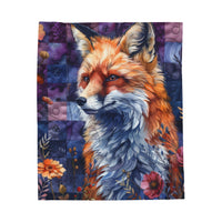 Plush Blanket - Purple Fox Patchwork Quilt Print Design