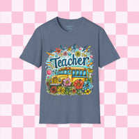 The Teacher Floral School Bus Unisex Graphic Tees! All New Heather Colors!!! Free Shipping!!! Back To School!