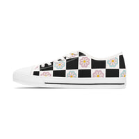 Black Checkered Daisy Women's Low Top Sneakers! Free Shipping! Specialty Buy!