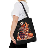 Skeleton Spooky Book Stack Halloween Fall Vibes Tote Bag!