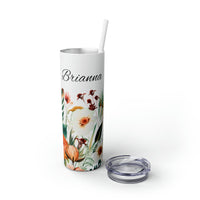 Custom Name Personalized Botanical Garden Tumblers Skinny Tumbler with Straw, 20oz! Multiple Colors Available!