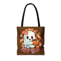 Hey Boo Happy Little Ghost Halloween Fall Vibes Tote Bag!