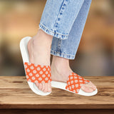 Vibrant Orange Daisy Flower Print Summer Beach Slides, Women's PU Slide Sandals! Free Shipping!!!