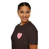 Valentines Day Pink Plaid Heart Basics Wear Anywhere Unisex Graphic Tee! All New Heather Colors!!! Free Shipping!!!