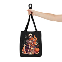 Skeleton Spooky Book Stack Halloween Fall Vibes Tote Bag!