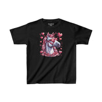 Valentines Day Pink Unicorn Horse With Sunglasses Hearts Kids Heavy Cotton Tee! Foxy Kids! Free Shipping!