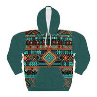 Teal Orange and Cream Aztec Unisex Pullover Hoodie! All Over Print! New!!!