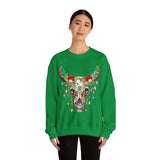 Highlander Cow Christmas Lights Skull Edition Unisex Heavy Blend Crewneck Sweatshirt!