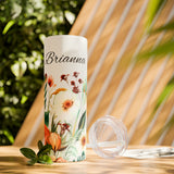 Custom Name Personalized Botanical Garden Tumblers Skinny Tumbler with Straw, 20oz! Multiple Colors Available!