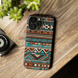 Teal and Orange Aztec Tough Cases! Cellphone Cases! Multiple Sizes Available! Apple iPhone, Samsung Galaxy, and Google Pixel devices!