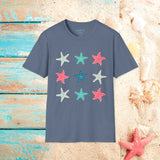 Pink and Blue Star Fish Medley Unisex Graphic Tees! Summer Vibes! All New Heather Colors!!! Free Shipping!!!