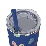 Retro Pastel Happy Little Ghost Skinny Tumbler with Straw, 20oz! Halloween!