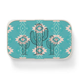 Western Inspired Creamy Aqua Cactus Bento Lunch Box! Free Shipping!!! Great For Gifting! BPA Free!