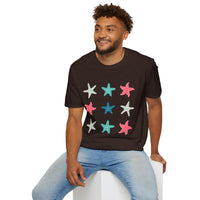 Pink and Blue Star Fish Medley Unisex Graphic Tees! Summer Vibes! All New Heather Colors!!! Free Shipping!!!