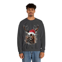 1 Deer Paint Splatter Santa Hat Christmas Edition Unisex Heavy Blend Crewneck Sweatshirt!