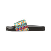 Hippie Stripes Blue and Purple Summer Beach Slides, Women's PU Slide Sandals! Free Shipping!!!