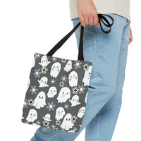 Steel Grey Happy Little Retro Ghost Halloween Fall Vibes Tote Bag!