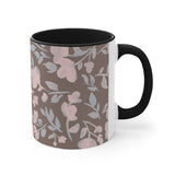 Boho Grey and Pink Florals Accent Coffee Mug, 11oz! Free Shipping! Great For Gifting! Lead and BPA Free!