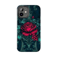 Stained Glass Teal and Roses Gothic Inspired Halloween Tough Phone Cases! Fall Vibes!