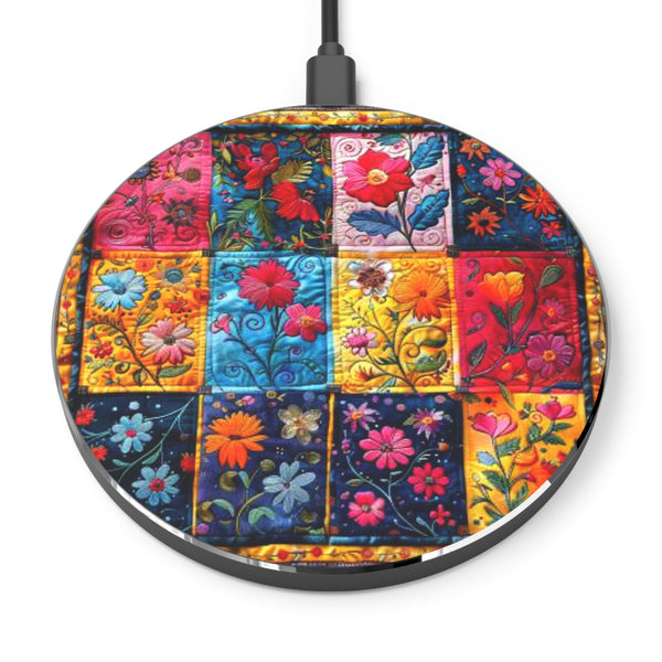 Boho Patchwork Quilt Hot Pink Embroidery Wireless Phone Charger! Free Shipping!!!