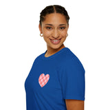 Valentines Day Pink Plaid Heart Basics Wear Anywhere Unisex Graphic Tee! All New Heather Colors!!! Free Shipping!!!