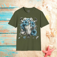 Coastal Cowgirl Cow Skull Hibiscus Florals Blue Unisex Graphic Tees! Summer Vibes! All New Heather Colors!!! Free Shipping!!!